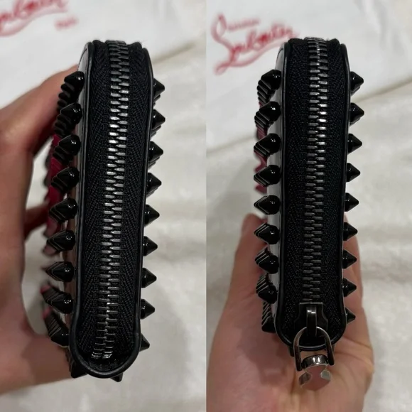 New Christian Louboutin Panettone Patent Leather Heart Spiked Zip Around Wallet - Picture 9 of 14